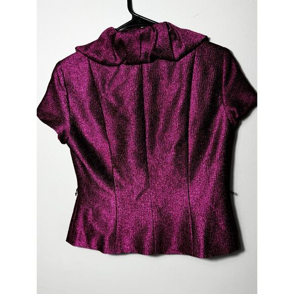 Victor Costa Pink Ruffle Blouse Size 4 Textured Metallic Button-Up Top - Picture 6 of 8